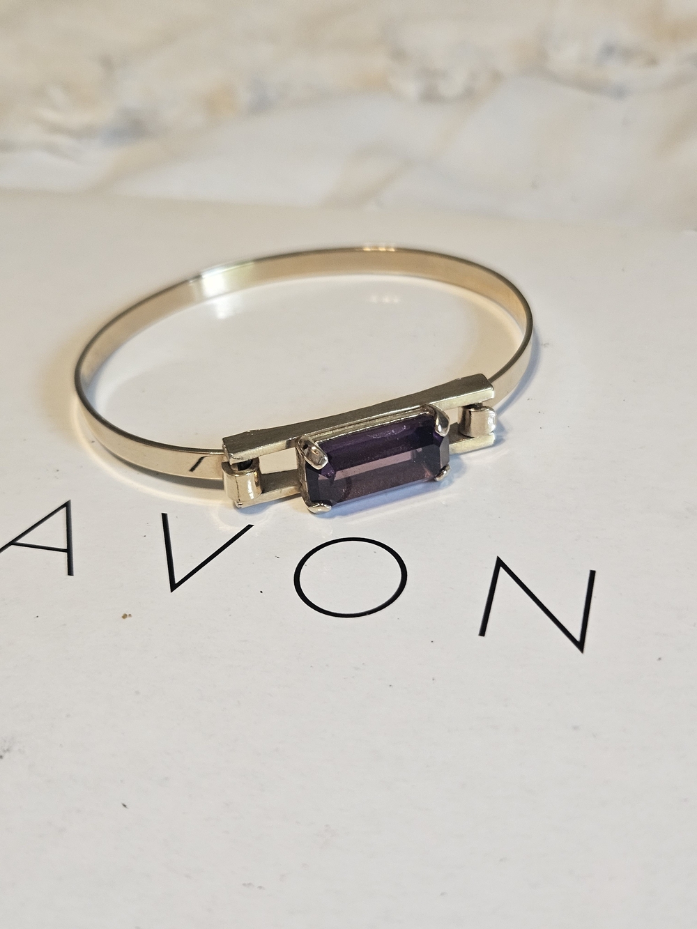 Avon Silver-Tone Bracelet with Purple Stone